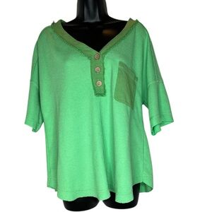 New In Green Waffle Knit 3/4 Button-Down Waffle Knit, Short Sleeve Top.